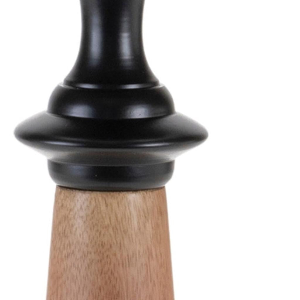 Set of Two Black And Brown Metal And Solid Wood Tabletop Pillar Candle Holders-Candle Holders-DECOROLALA