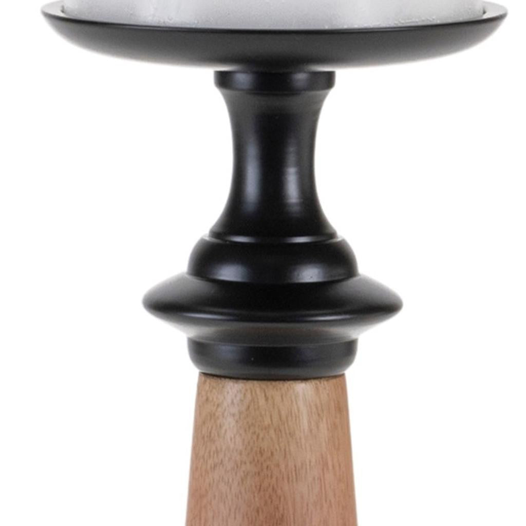 Set of Two Black And Brown Metal And Solid Wood Tabletop Pillar Candle Holders-Candle Holders-DECOROLALA
