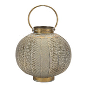 12" Bronze And Green Distressed Lattice Metal Tabletop Lantern Candle Holder-Candle Holders-DECOROLALA