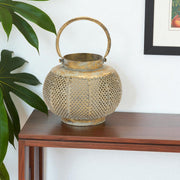 6" Bronze And Green Distressed Lattice Metal Tabletop Lantern Candle Holder-Candle Holders-DECOROLALA