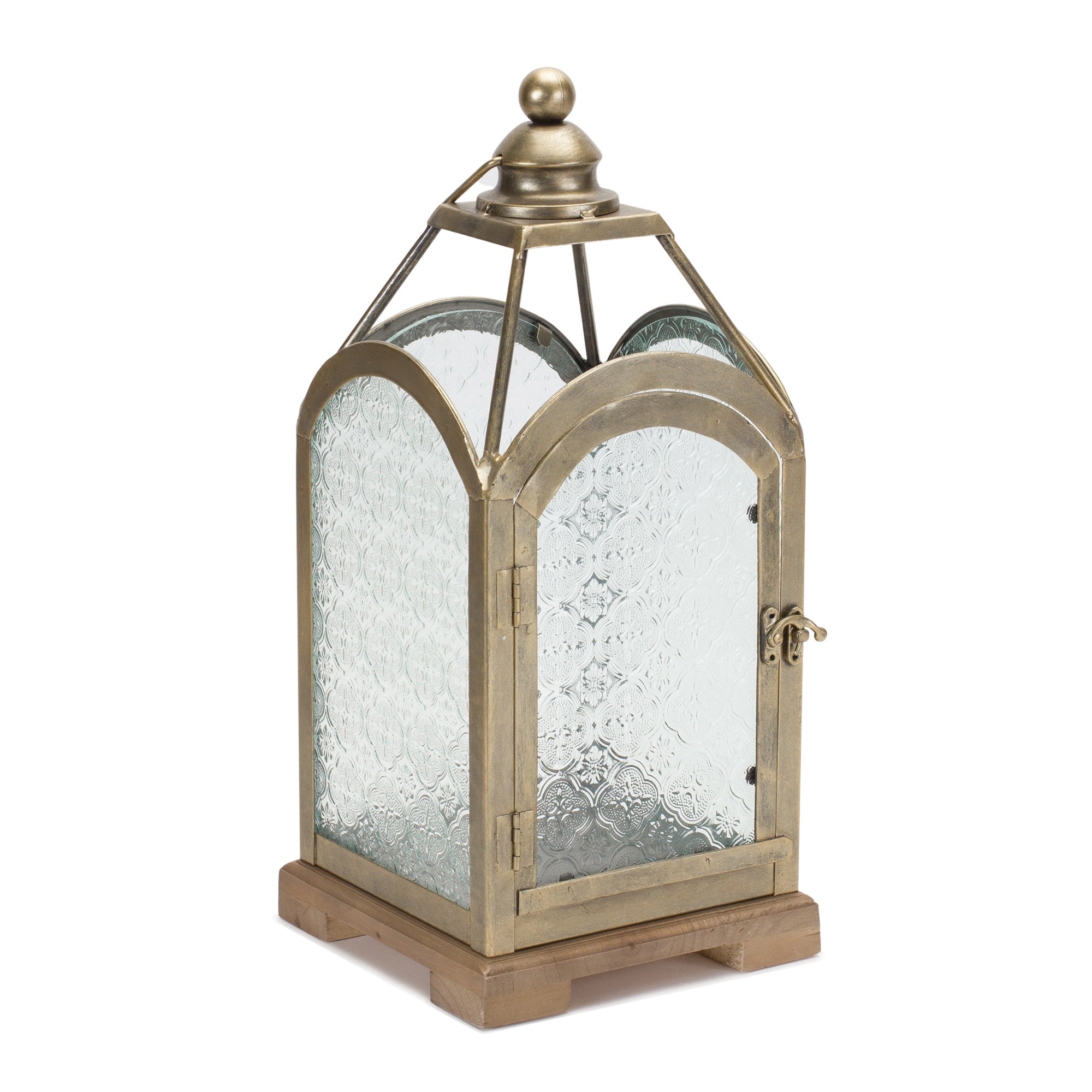 16" Pewter Textured Glass And Metal Centerpiece Lantern Candle Holder-Candle Holders-DECOROLALA