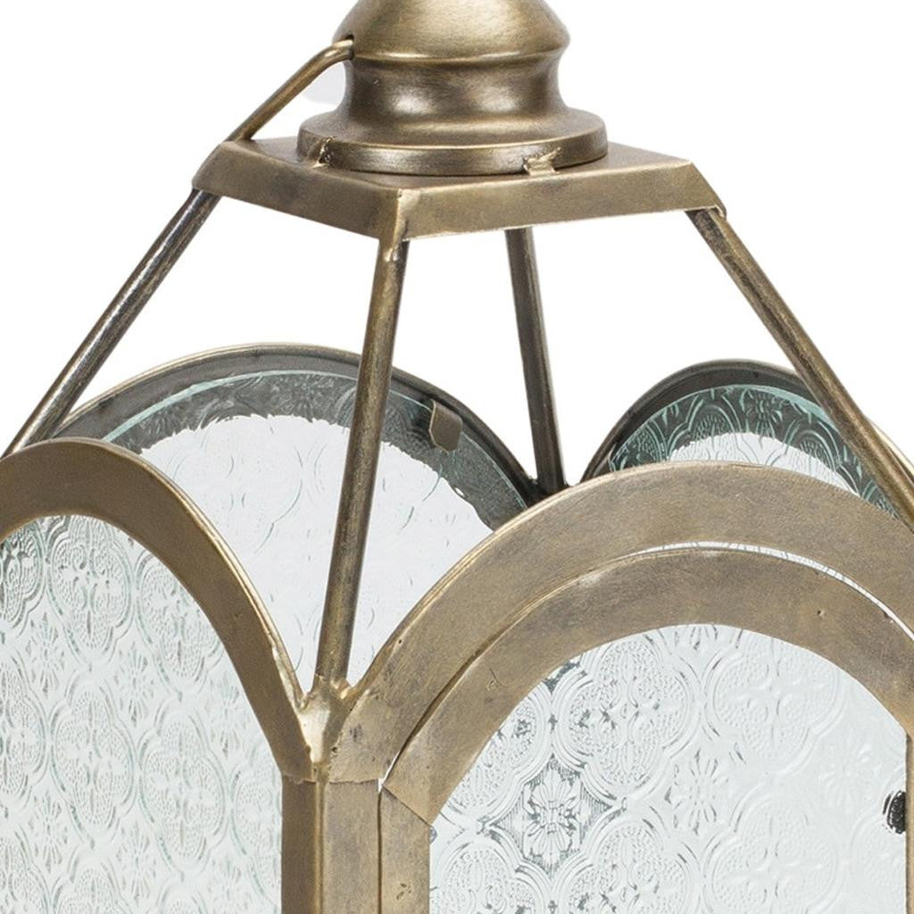 16" Pewter Textured Glass And Metal Centerpiece Lantern Candle Holder-Candle Holders-DECOROLALA