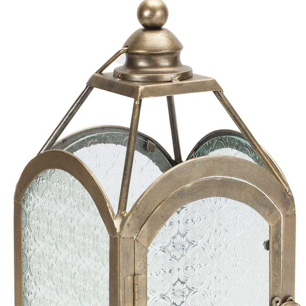 16" Pewter Textured Glass And Metal Centerpiece Lantern Candle Holder-Candle Holders-DECOROLALA