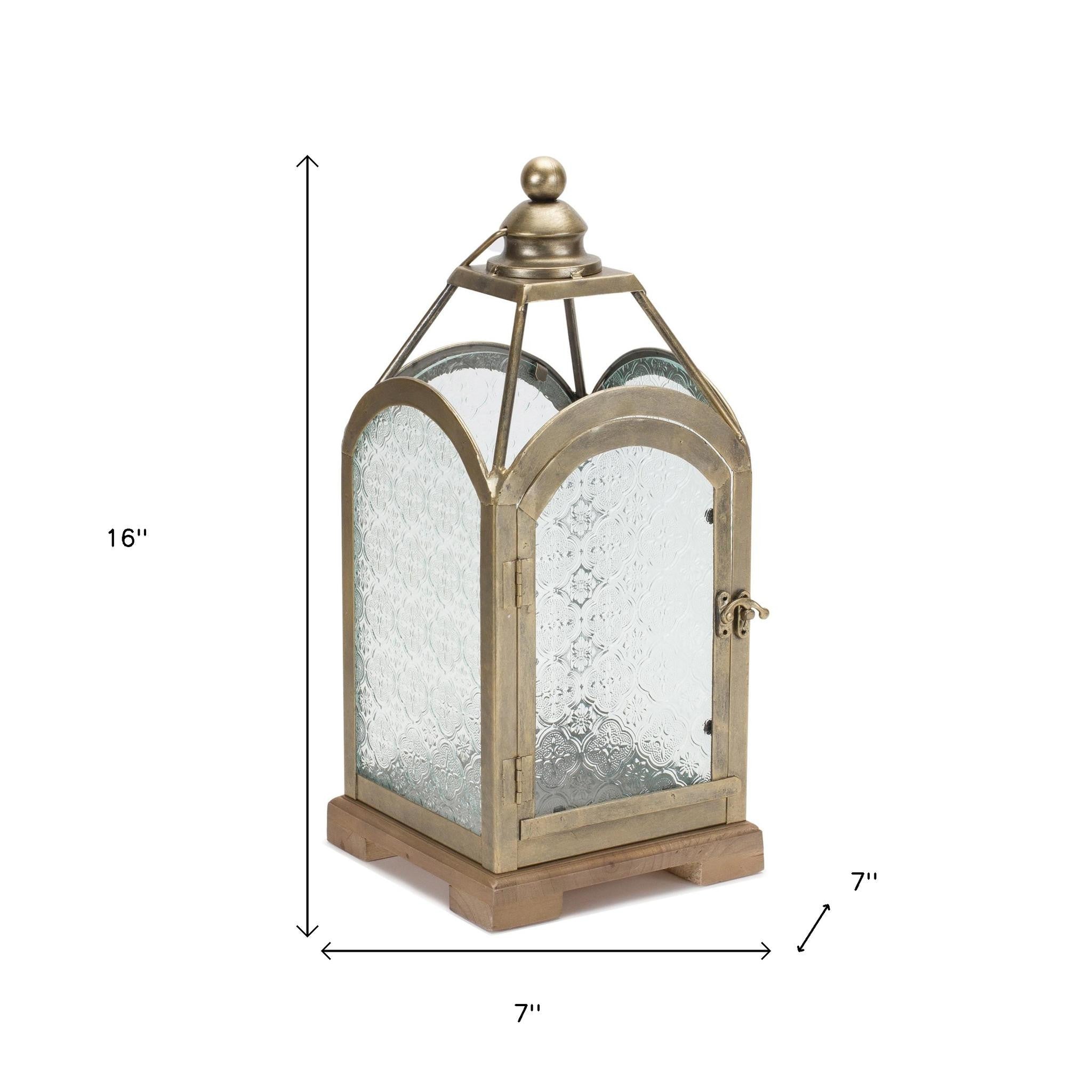 16" Pewter Textured Glass And Metal Centerpiece Lantern Candle Holder-Candle Holders-DECOROLALA