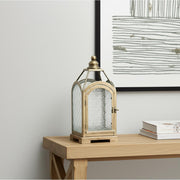 16" Pewter Textured Glass And Metal Centerpiece Lantern Candle Holder-Candle Holders-DECOROLALA