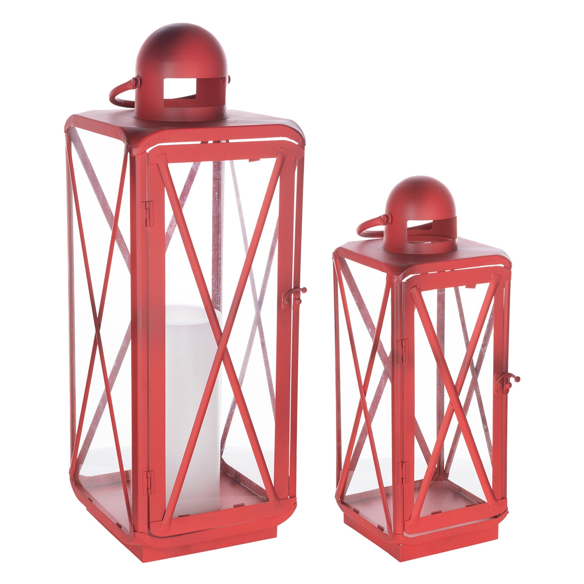 Set of Two Red Geometric Metal Centerpiece Lantern Candle Holders-Candle Holders-DECOROLALA