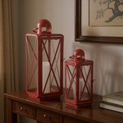 Set of Two Red Geometric Metal Centerpiece Lantern Candle Holders-Candle Holders-DECOROLALA