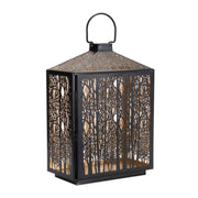 16" Black And Gold Pierced Floral Metal Lantern Candle Holder-Candle Holders-DECOROLALA