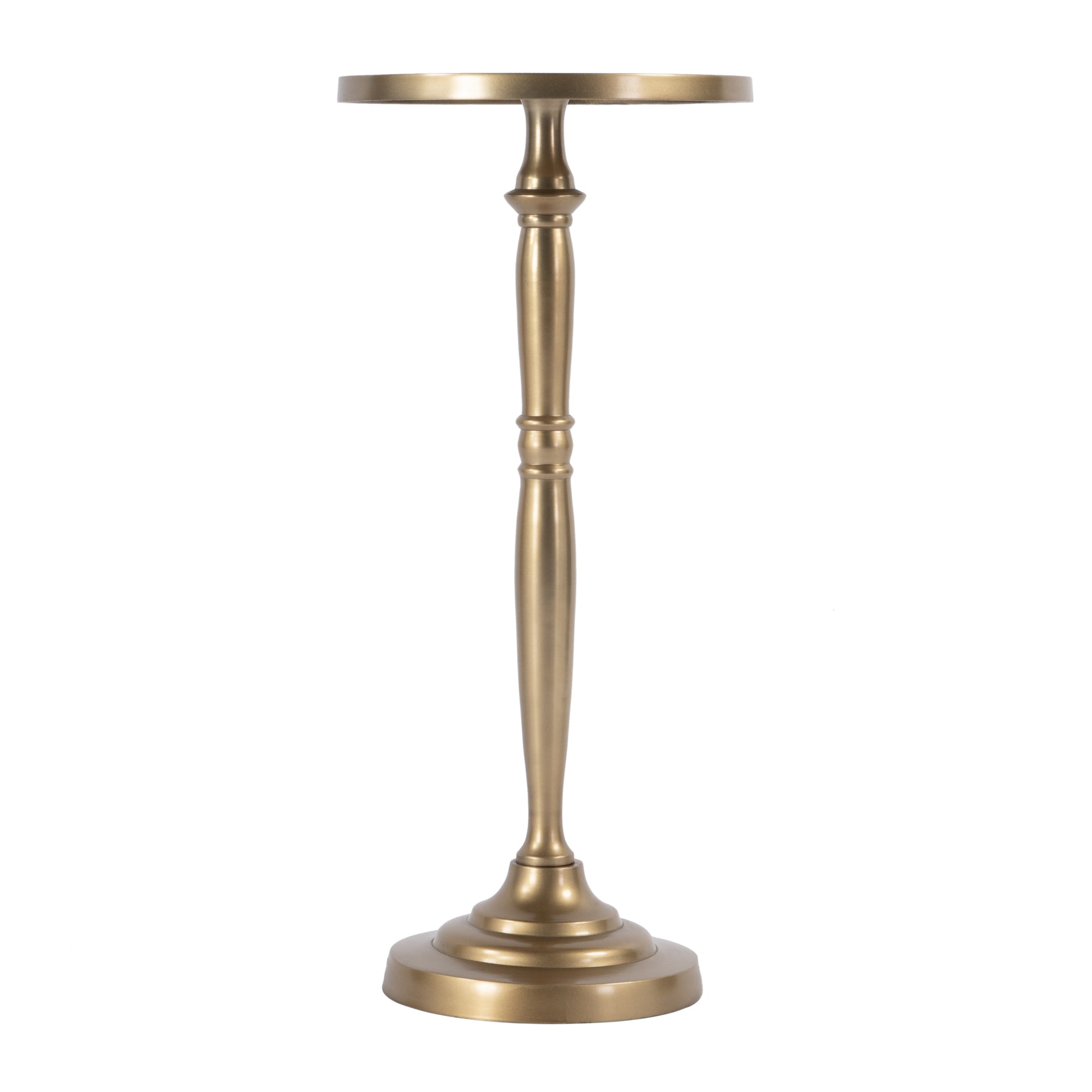 22" Gold Distressed Aluminum Round Pedestal End Table-2