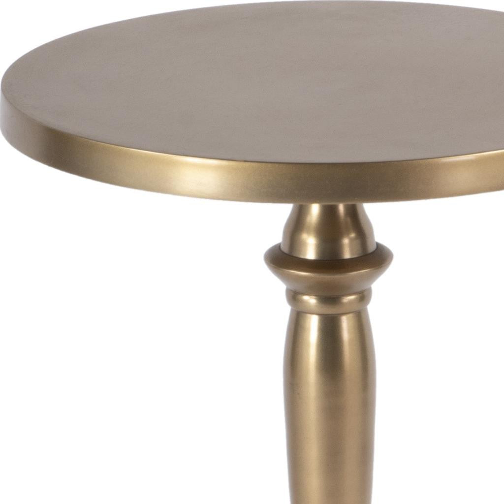 22" Gold Distressed Aluminum Round Pedestal End Table-5
