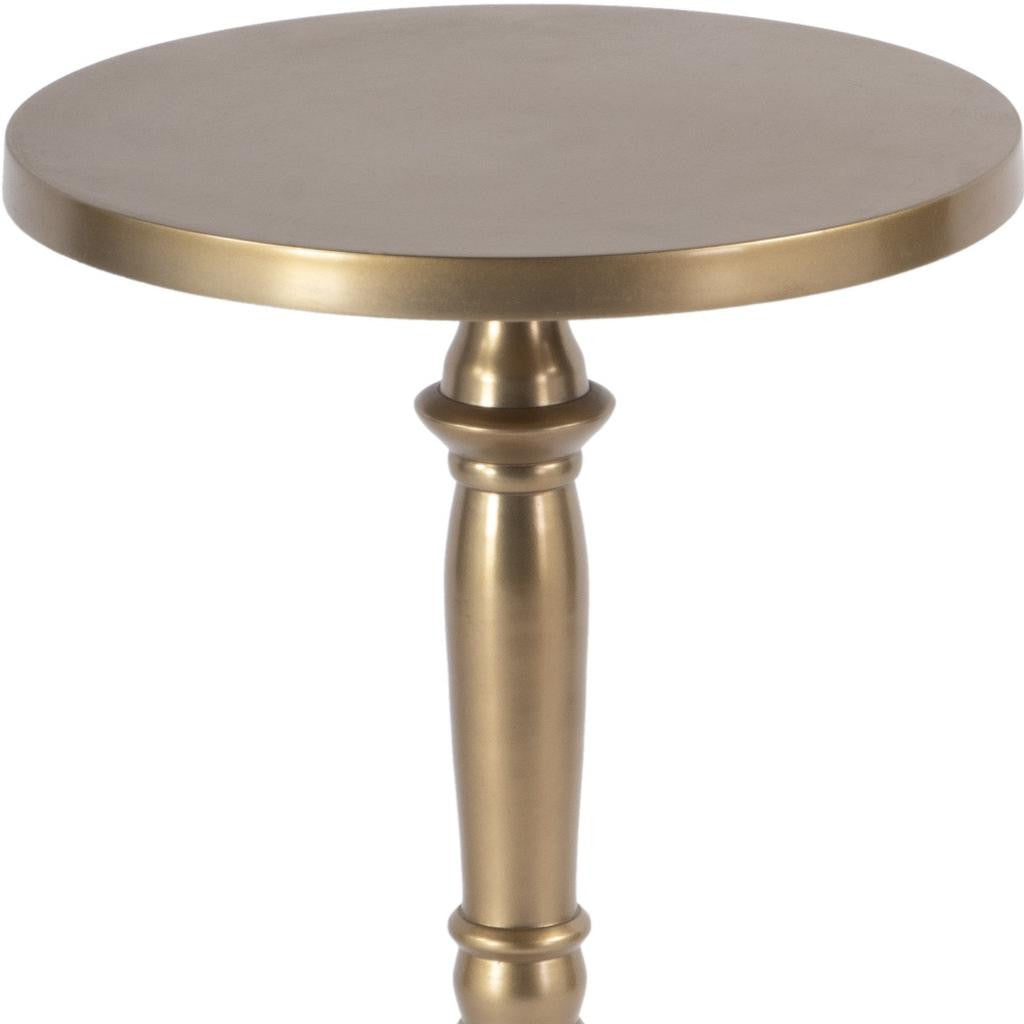 22" Gold Distressed Aluminum Round Pedestal End Table-6