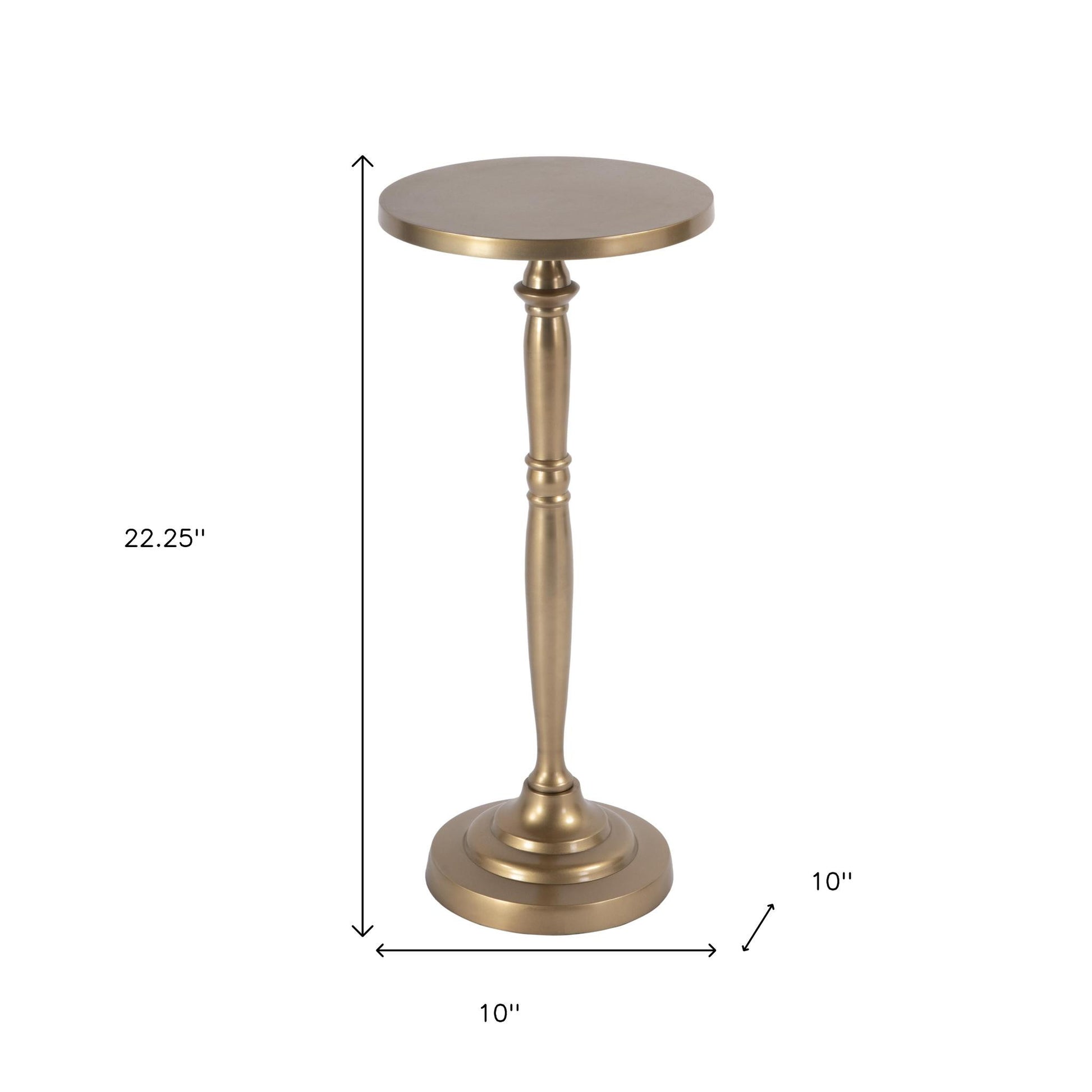 22" Gold Distressed Aluminum Round Pedestal End Table-7