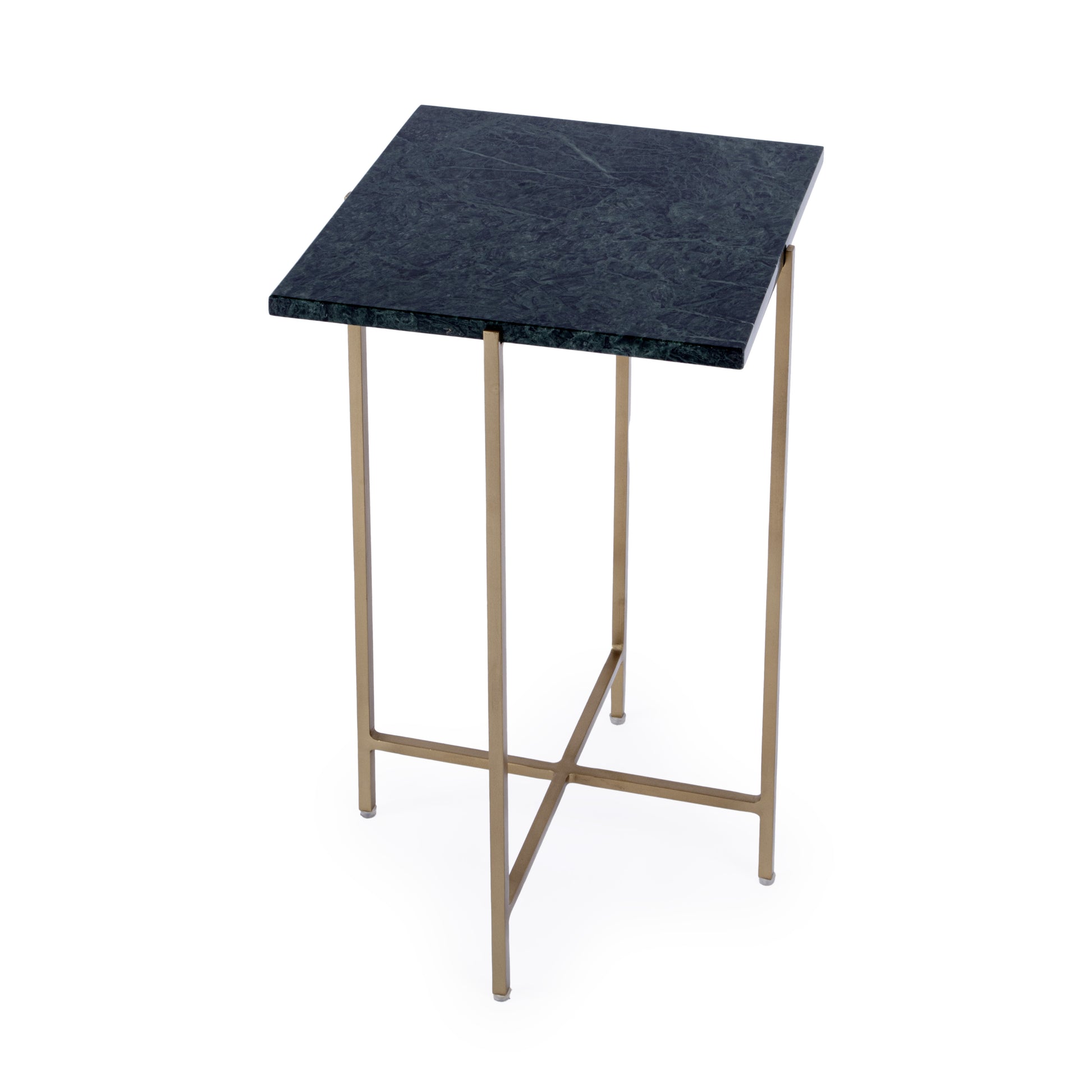21" Green and Gold Marble and Iron Square End Table-1