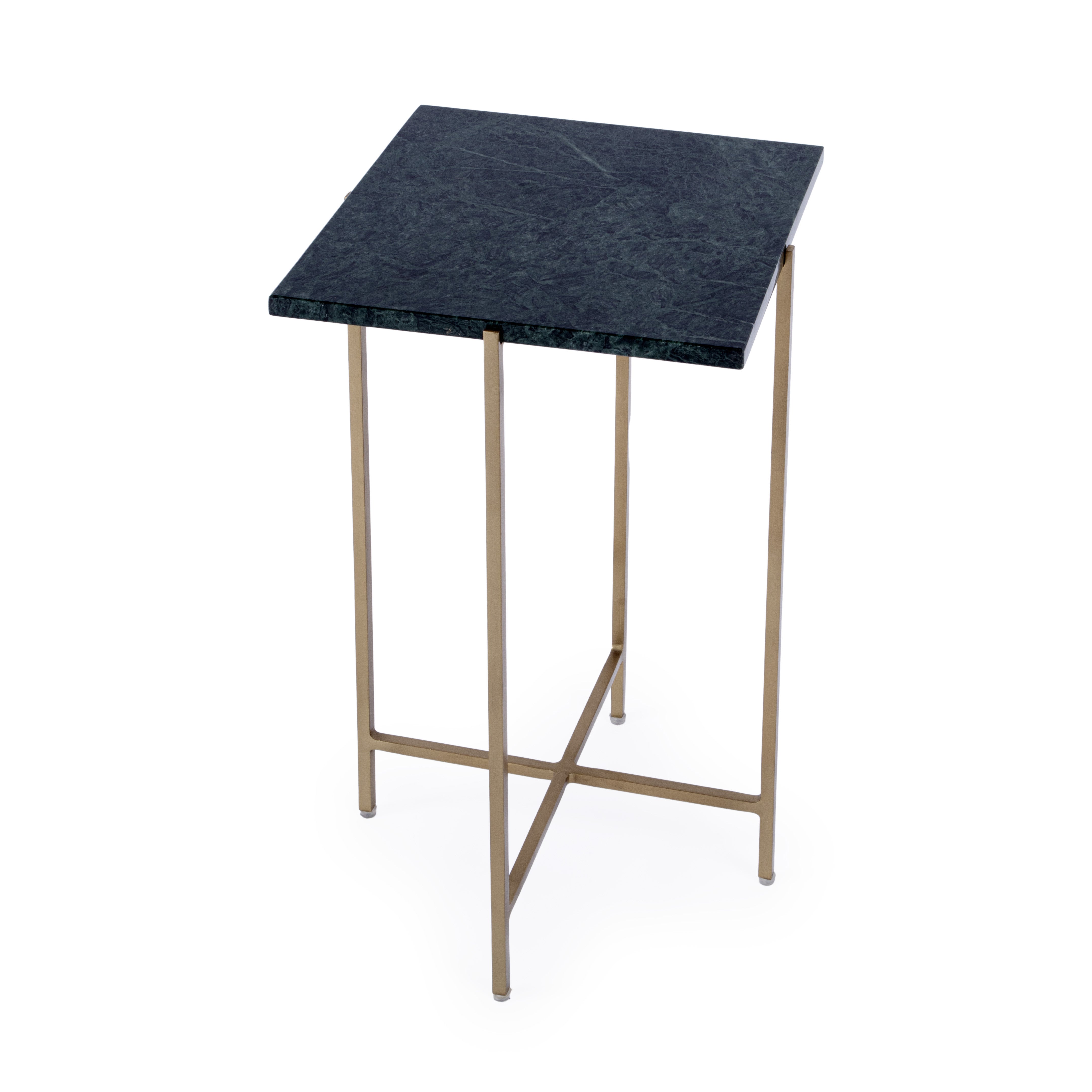 21" Green and Gold Marble and Iron Square End Table-1