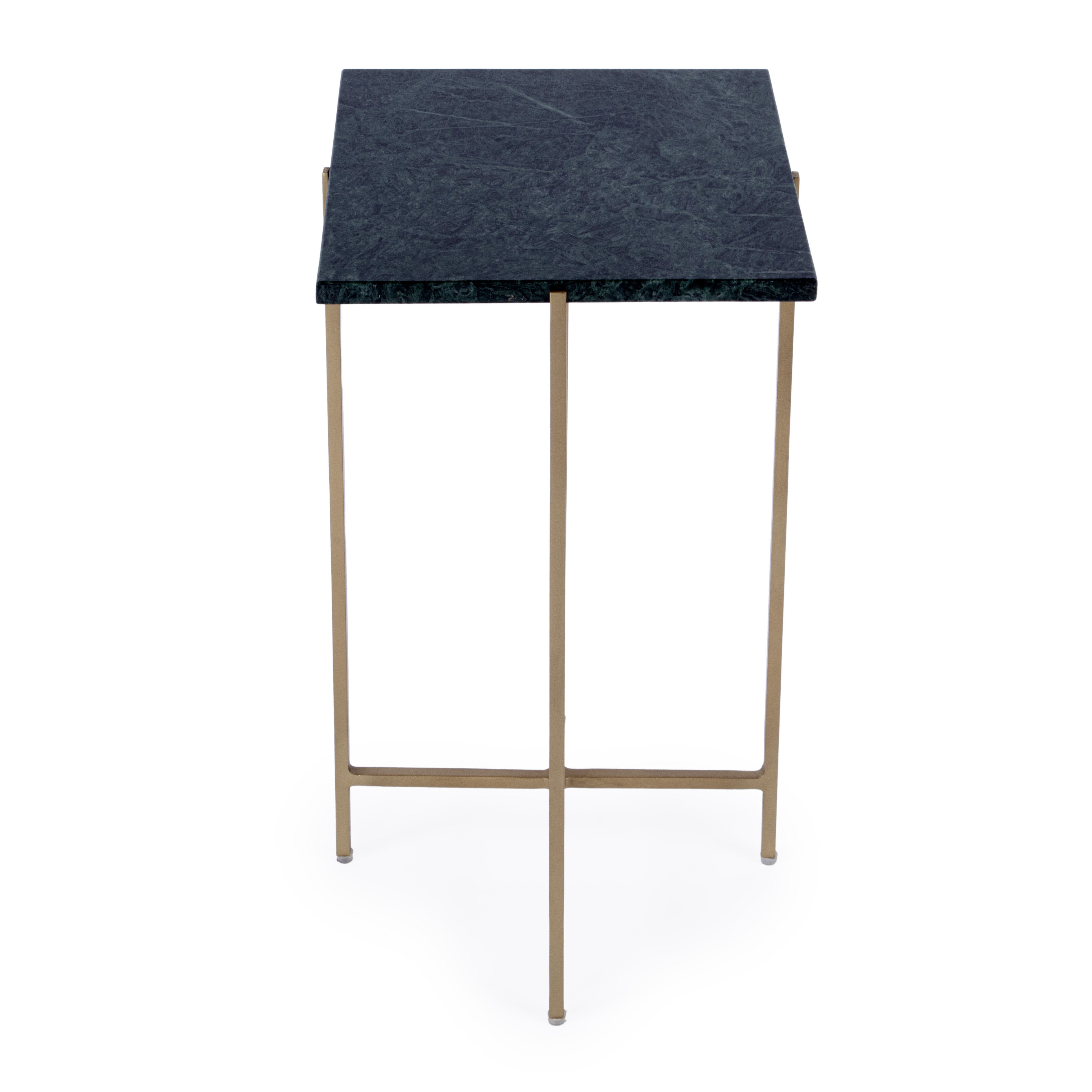 21" Green and Gold Marble and Iron Square End Table-2