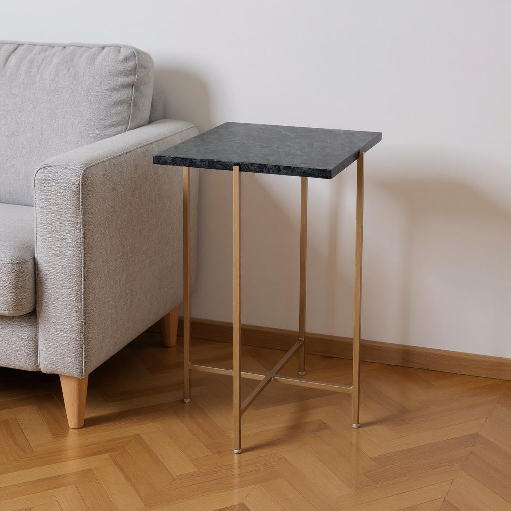21" Green and Gold Marble and Iron Square End Table-0