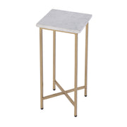 21" White and Gold Distressed Marble and Iron Square End Table-End-Side Tables-DECOROLALA