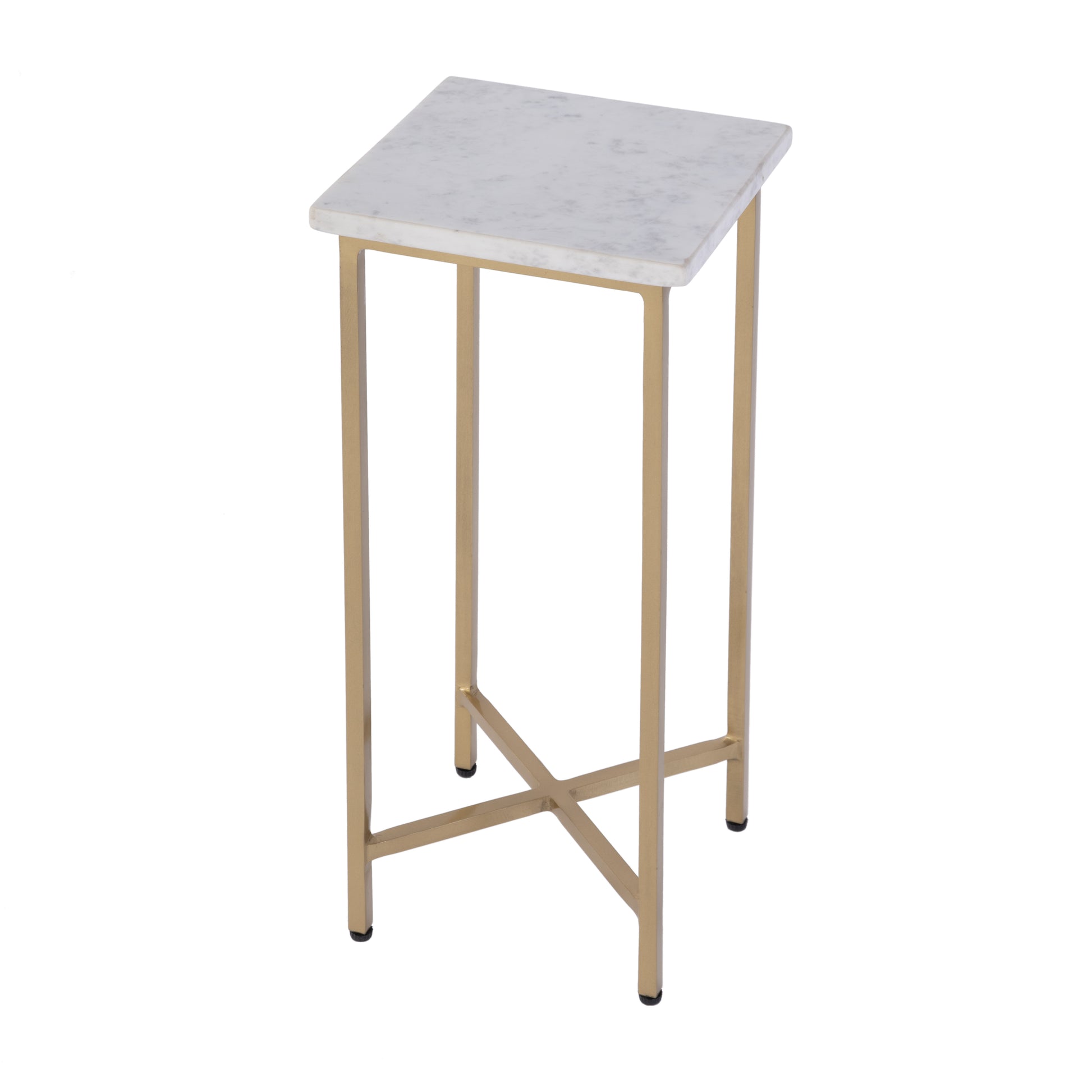 21" White and Gold Distressed Marble and Iron Square End Table-End-Side Tables-DECOROLALA