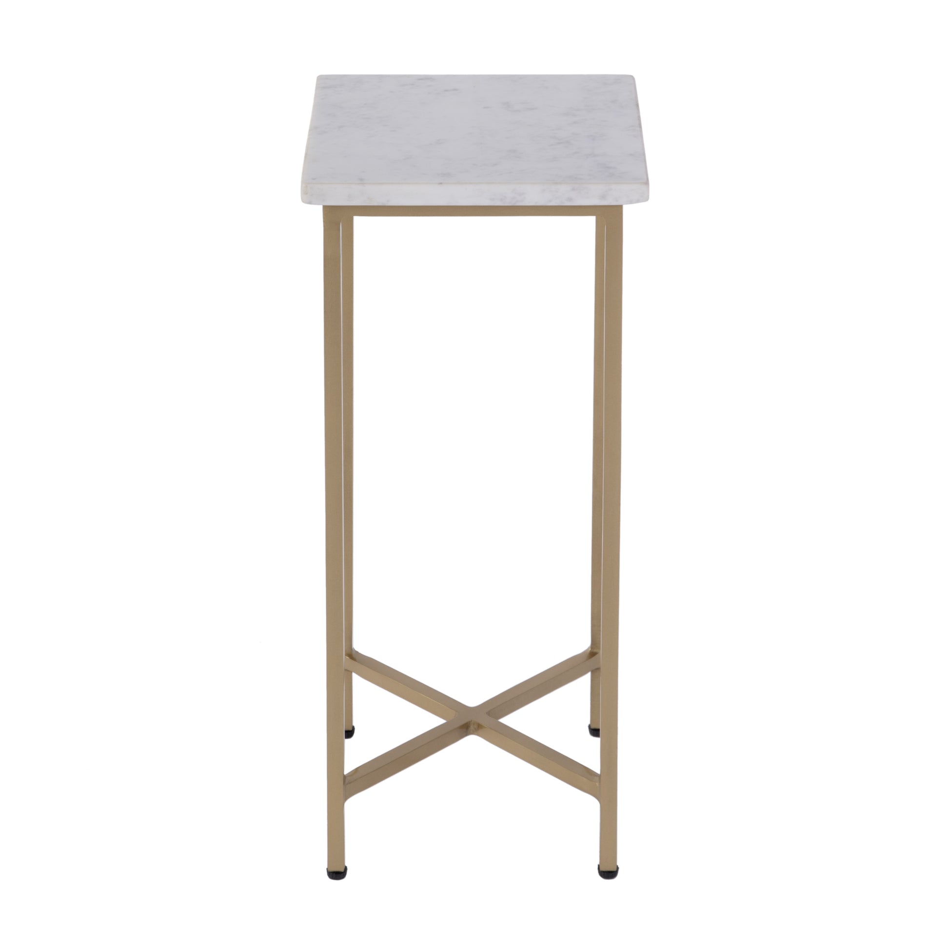 21" White and Gold Distressed Marble and Iron Square End Table-End-Side Tables-DECOROLALA