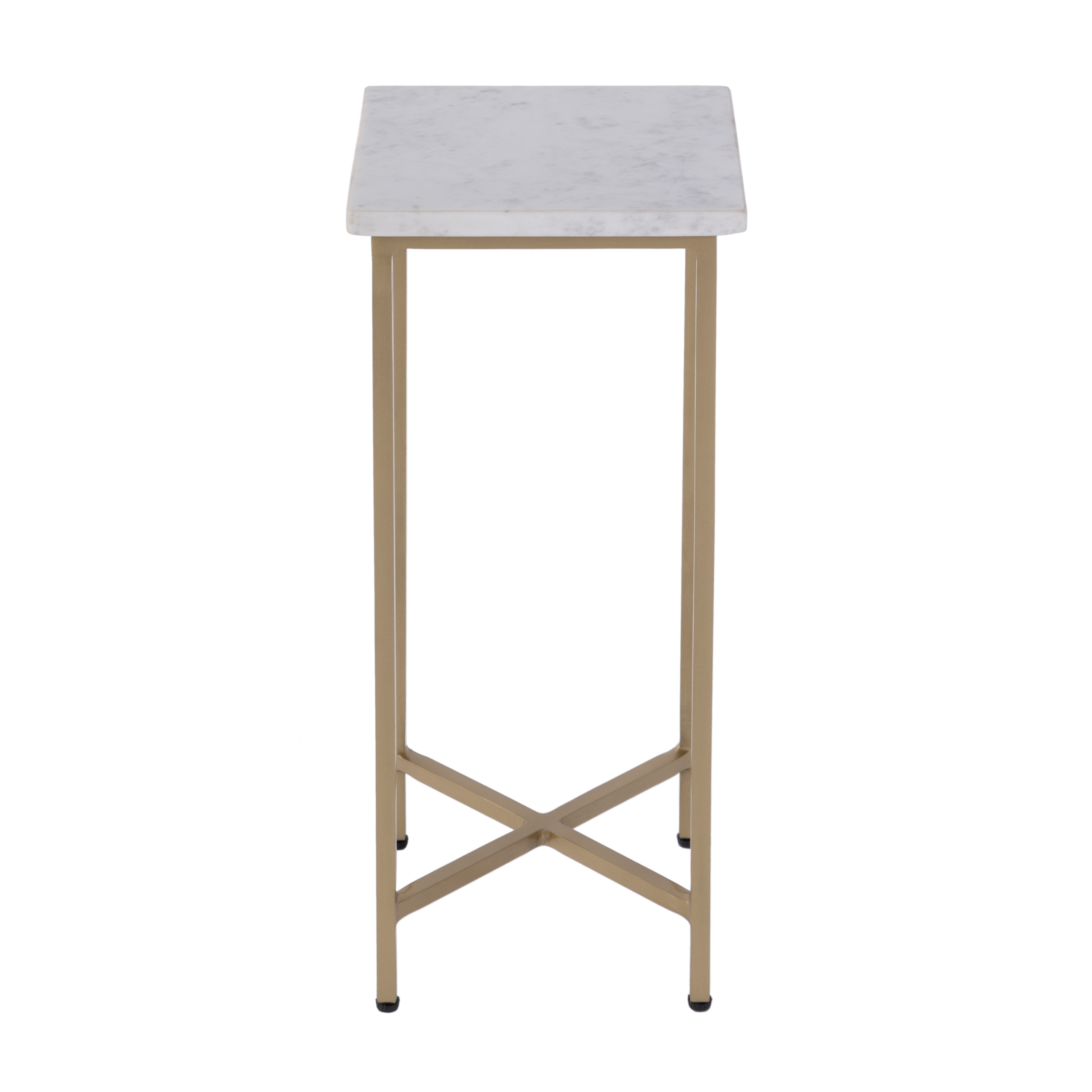 21" White and Gold Distressed Marble and Iron Square End Table-End-Side Tables-DECOROLALA