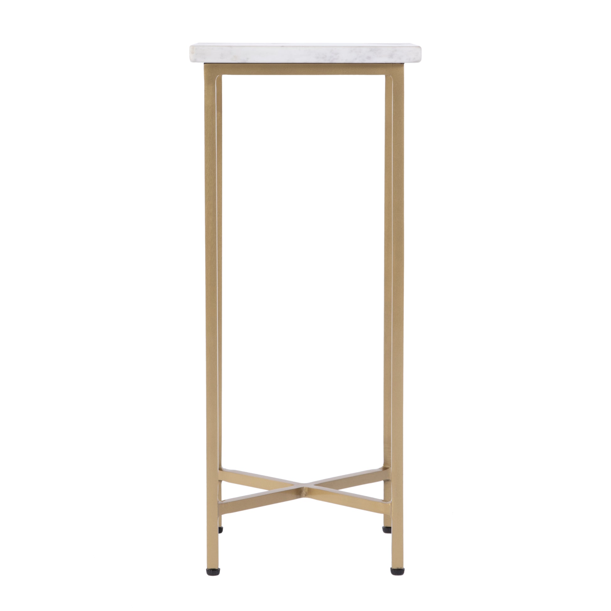 21" White and Gold Distressed Marble and Iron Square End Table-End-Side Tables-DECOROLALA