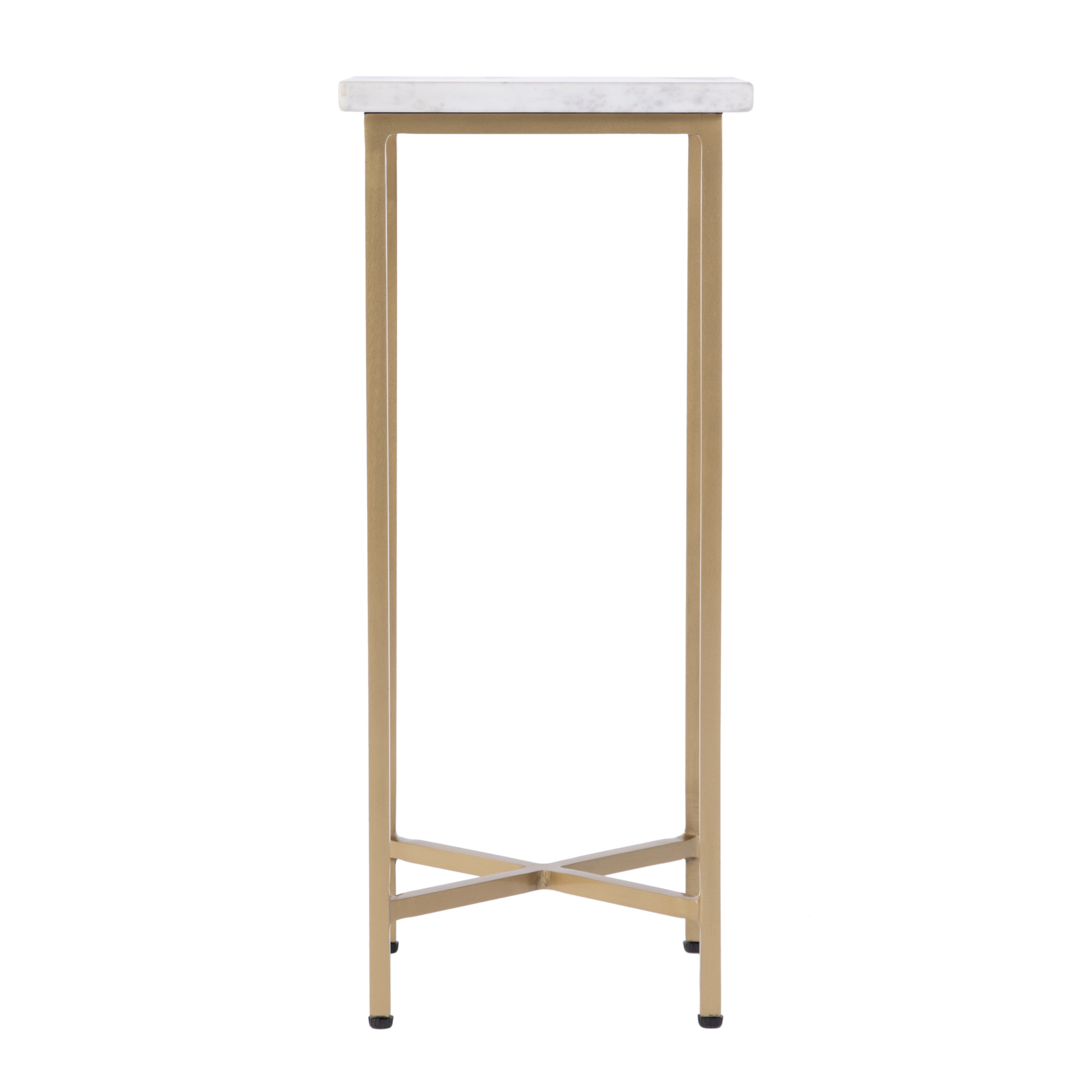 21" White and Gold Distressed Marble and Iron Square End Table-End-Side Tables-DECOROLALA