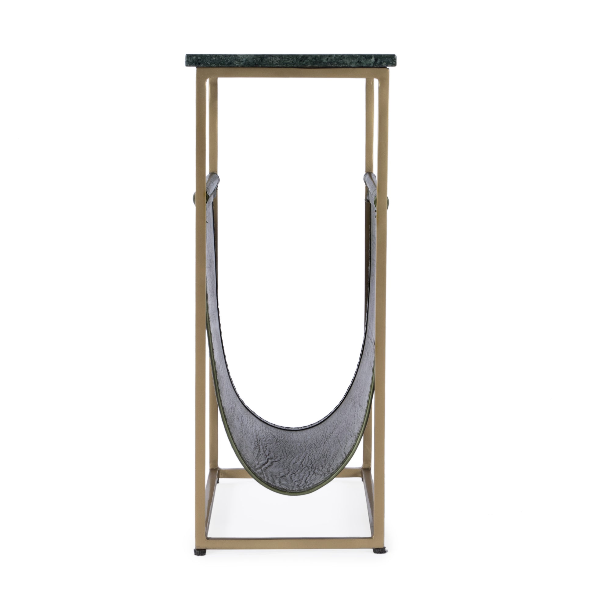 22" Green and Gold Marble and Iron Frame End Table With Magazine Holder-End-Side Tables-DECOROLALA