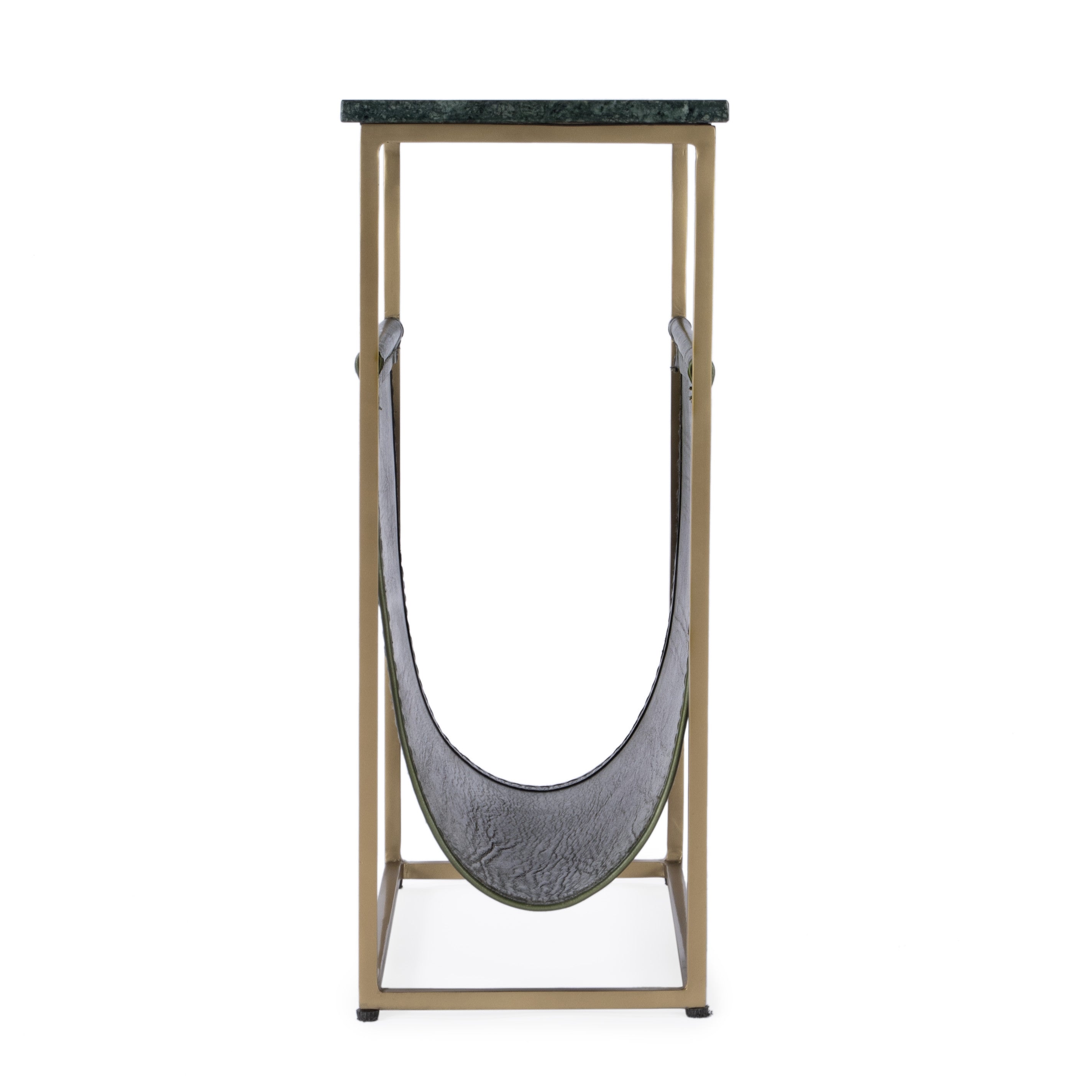 22" Green and Gold Marble and Iron Frame End Table With Magazine Holder-End-Side Tables-DECOROLALA