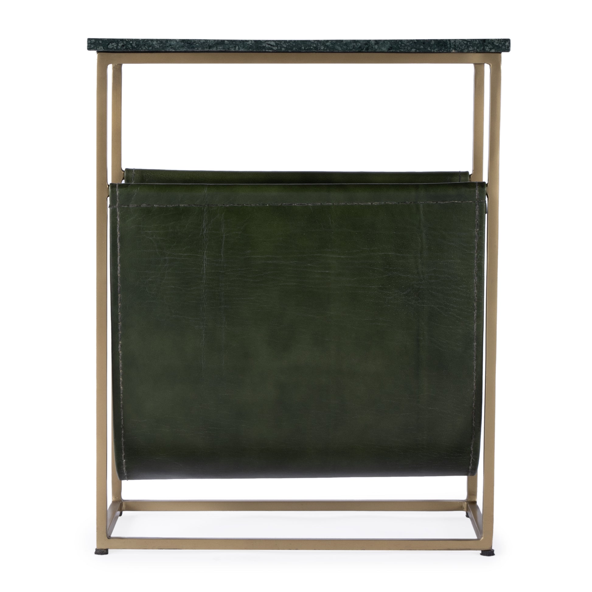 22" Green and Gold Marble and Iron Frame End Table With Magazine Holder-End-Side Tables-DECOROLALA