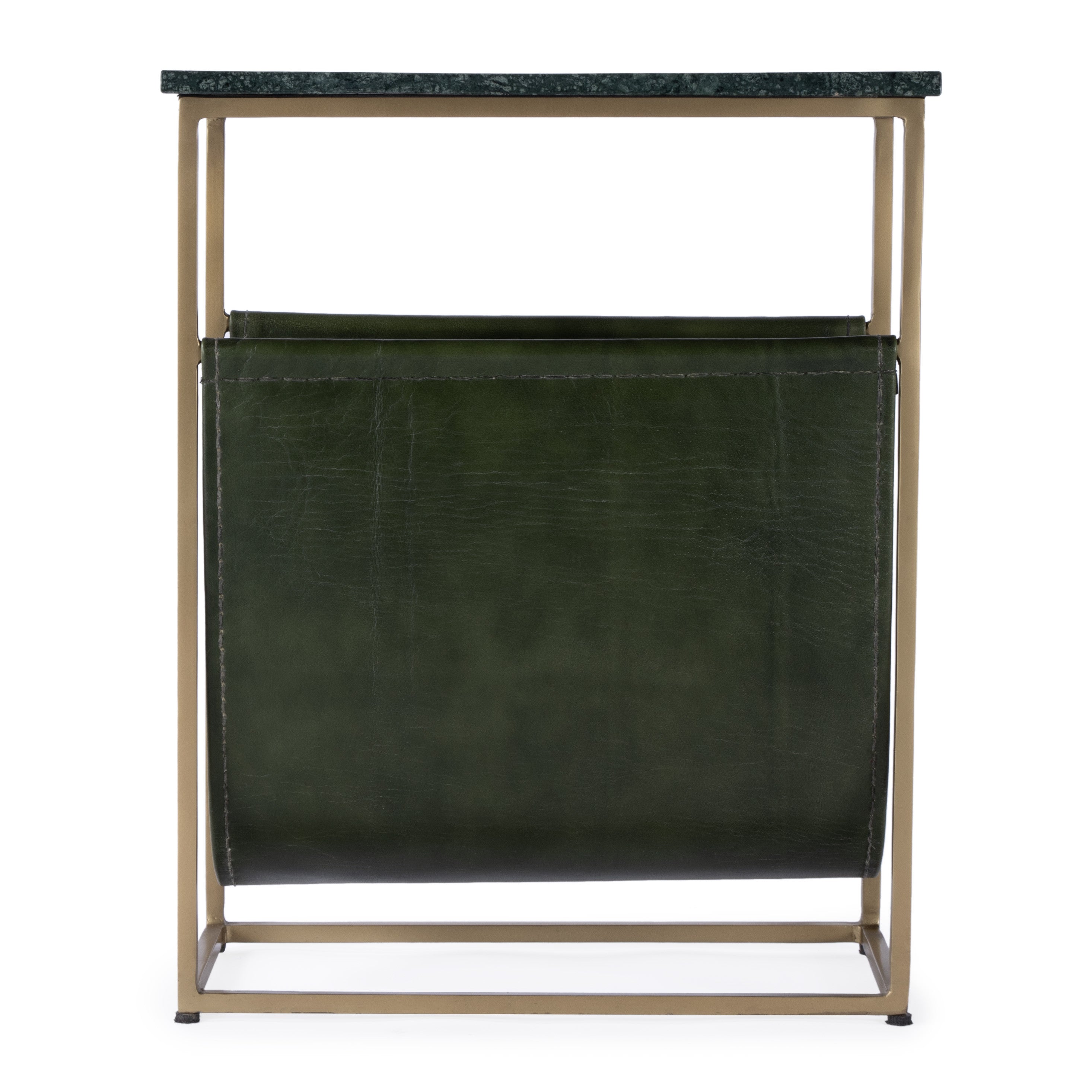 22" Green and Gold Marble and Iron Frame End Table With Magazine Holder-End-Side Tables-DECOROLALA