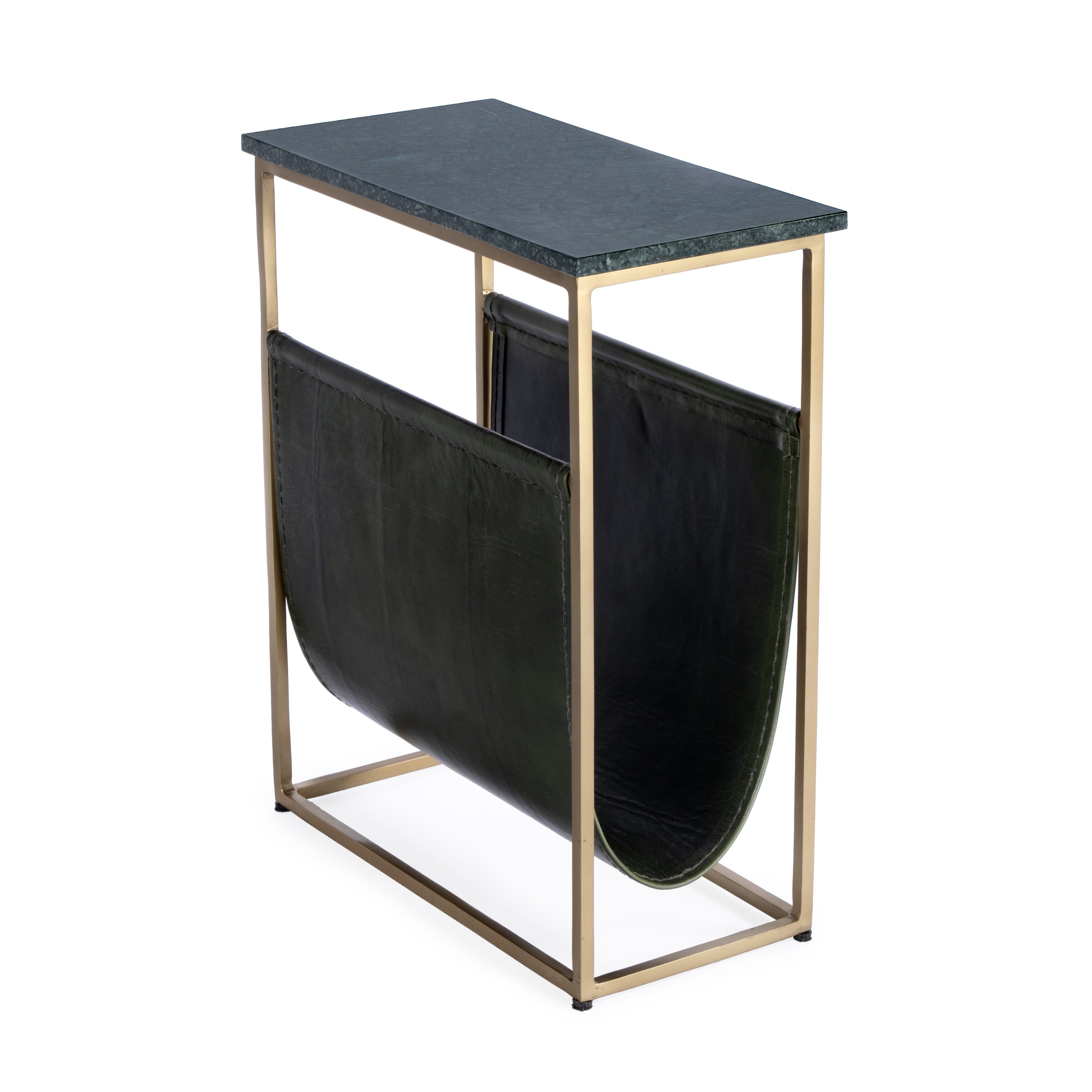 22" Green and Gold Marble and Iron Frame End Table With Magazine Holder-End-Side Tables-DECOROLALA