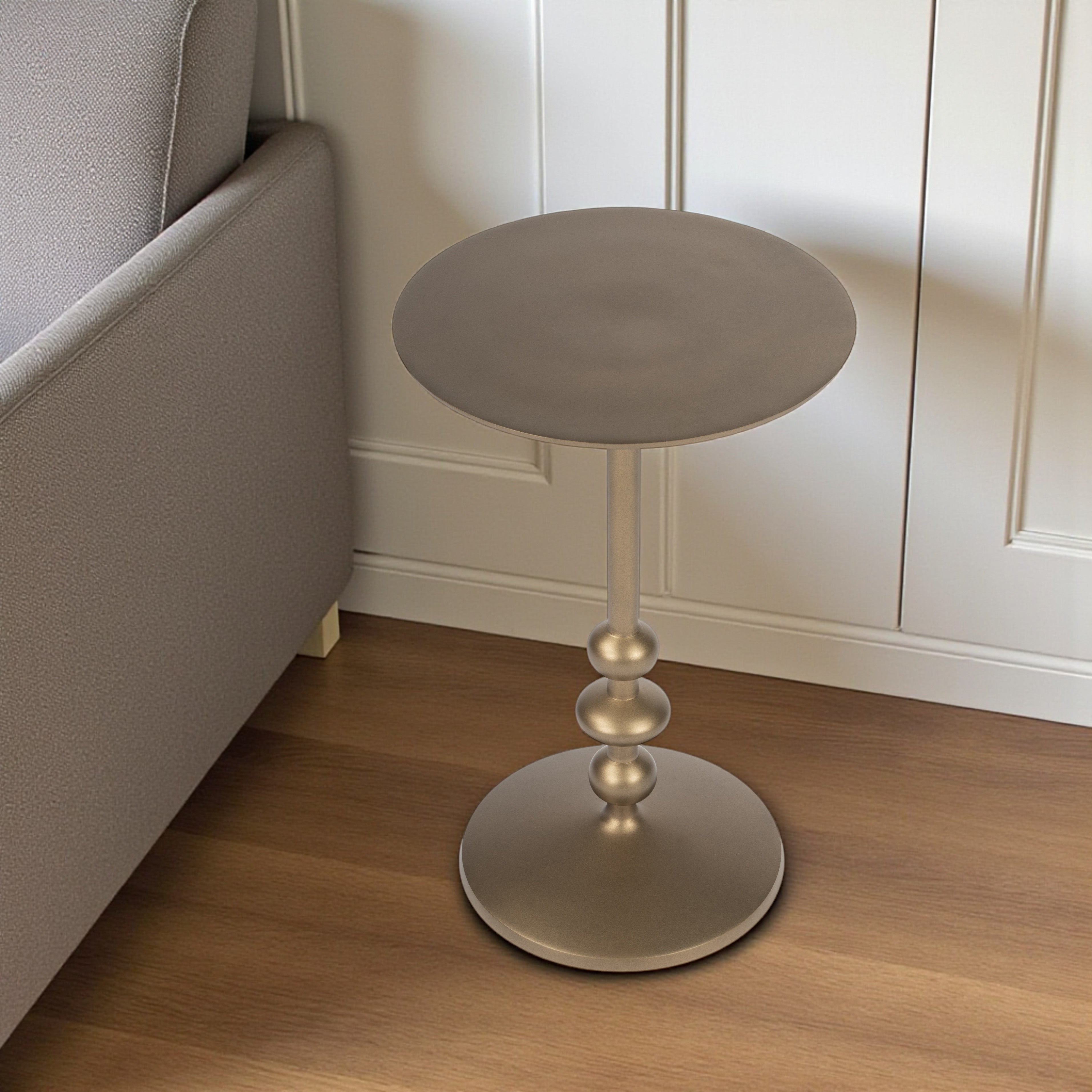 19" Bronze Aluminum Round Pedestal End Table-0