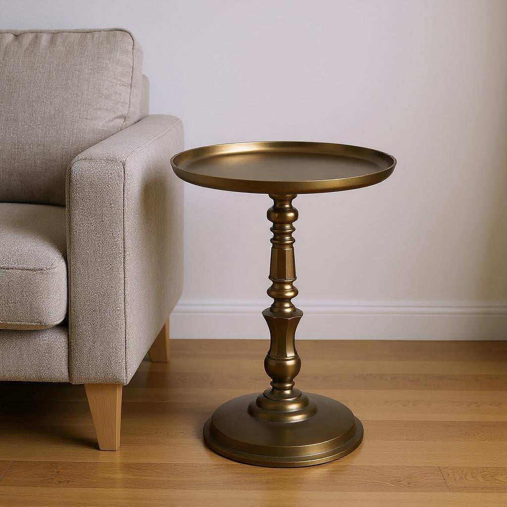 24" Bronze Metal Round Pedestal End Table-End-Side Tables-DECOROLALA