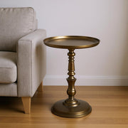 24" Bronze Metal Round Pedestal End Table-End-Side Tables-DECOROLALA