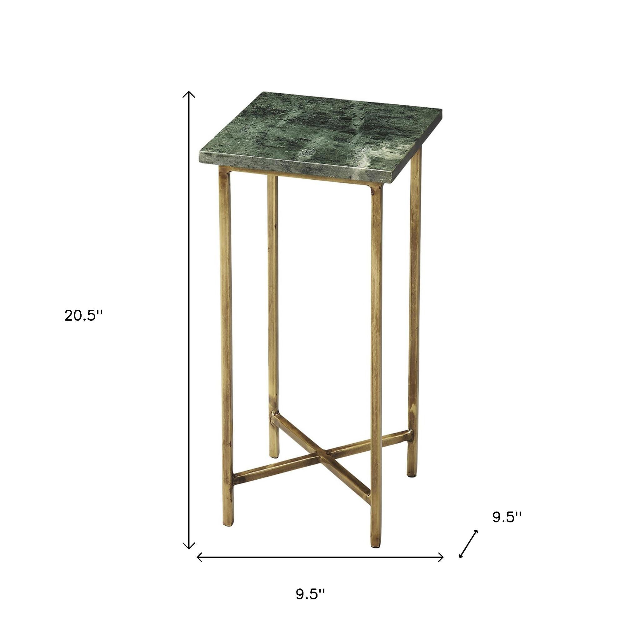 21" Green and Gold Marble Square End Table-5