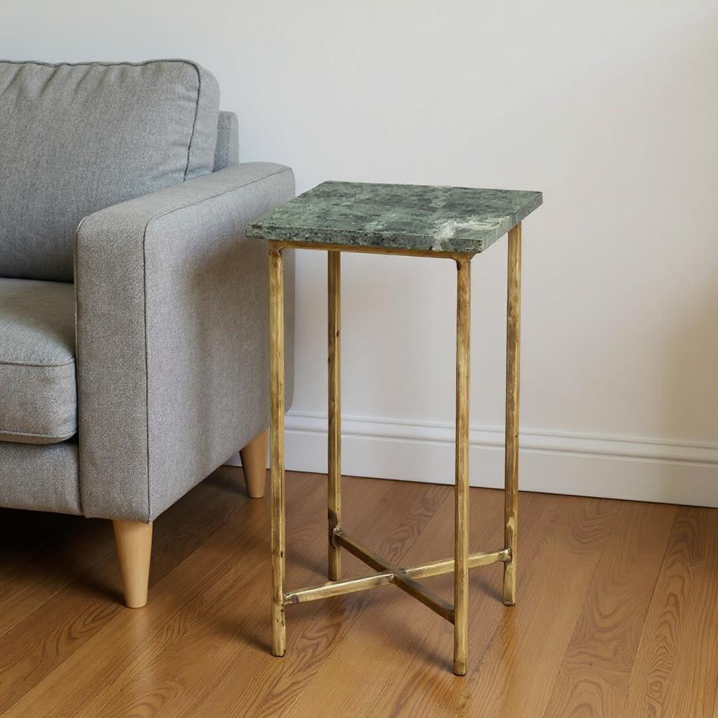 21" Green and Gold Marble Square End Table-0