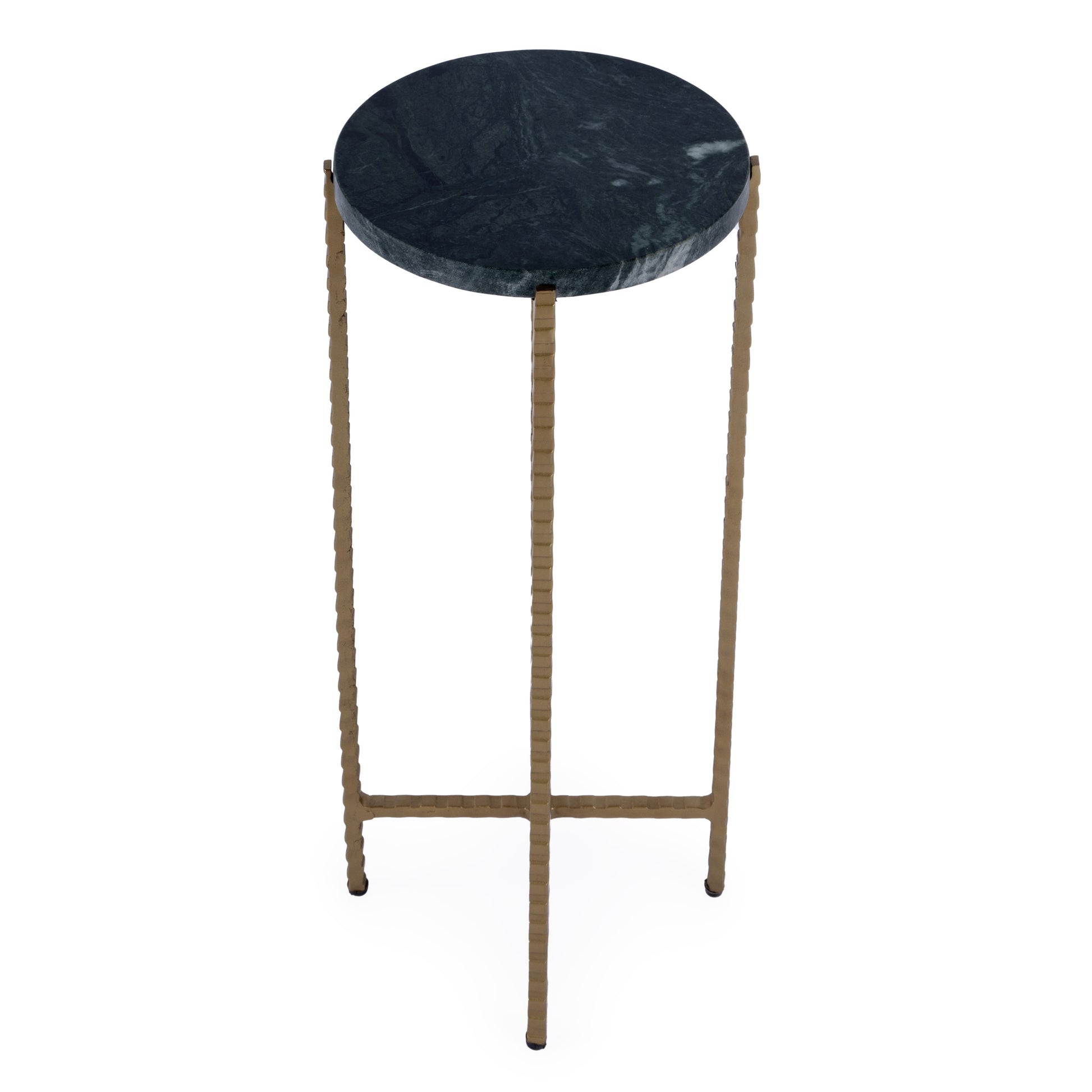 21" Green and Gold Marble and Iron Round End Table-2