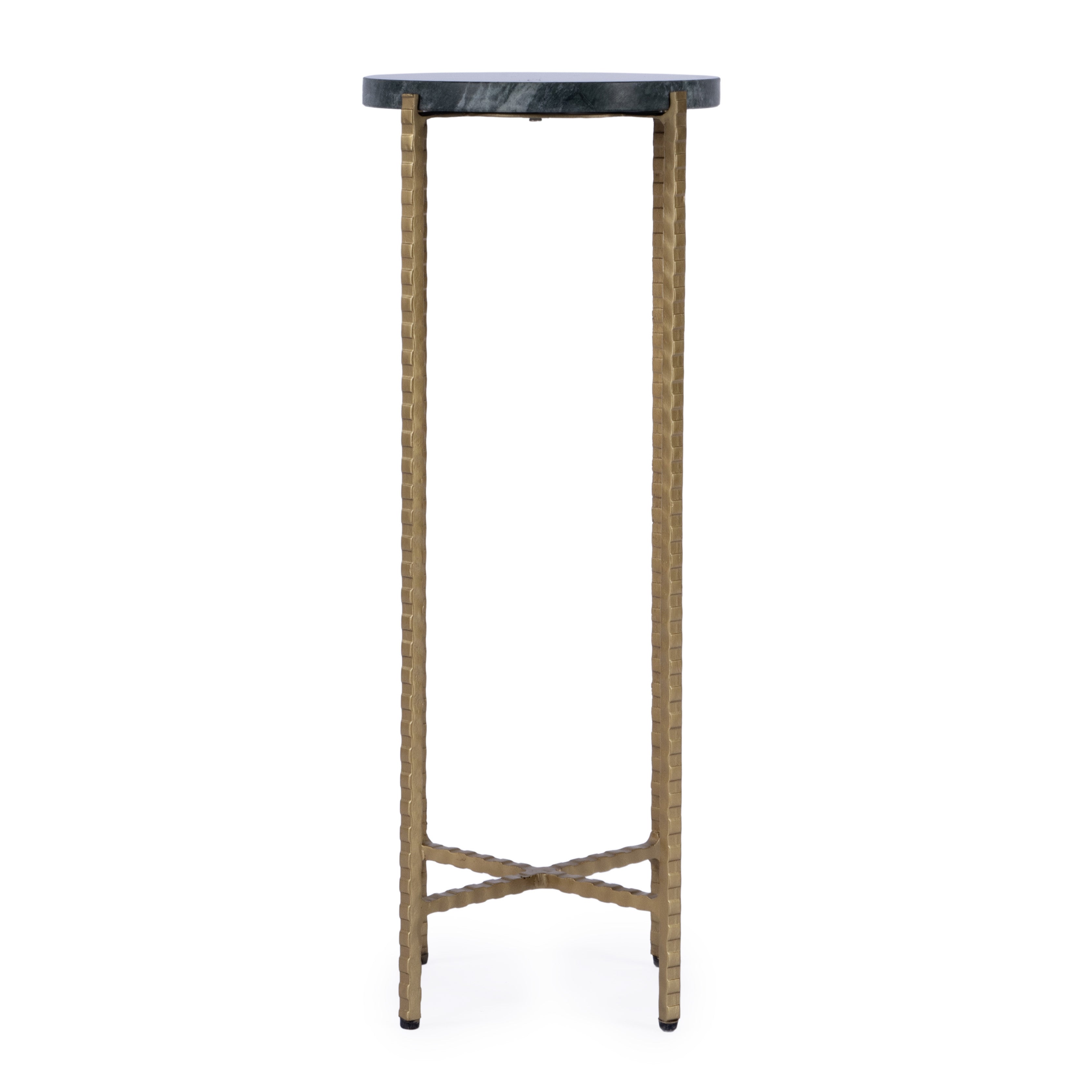 21" Green and Gold Marble and Iron Round End Table-3