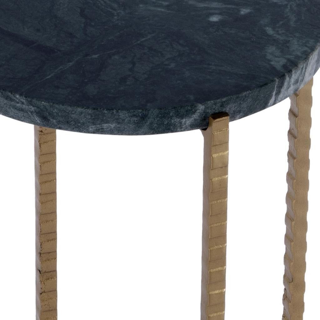 21" Green and Gold Marble and Iron Round End Table-6