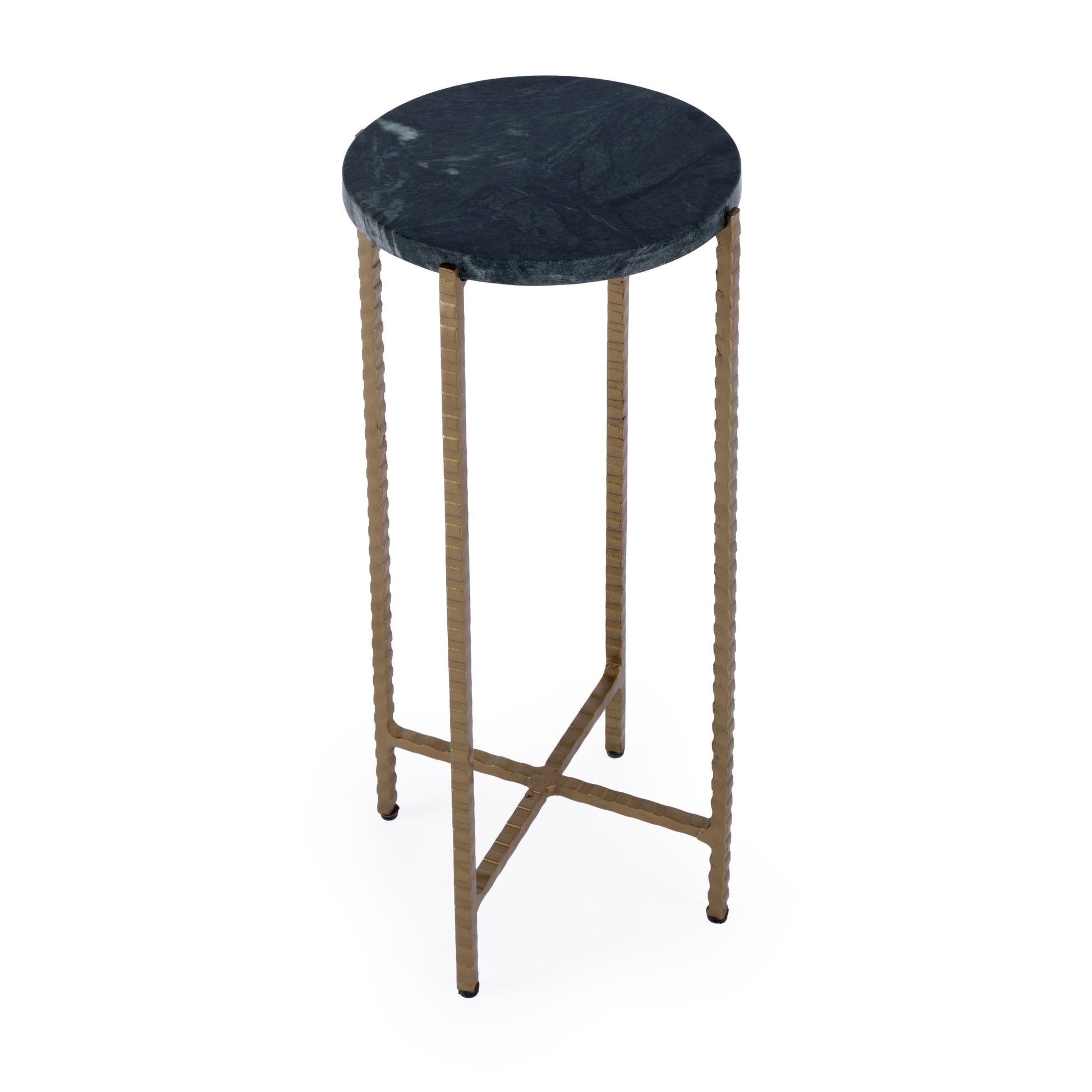 21" Green and Gold Marble and Iron Round End Table-5