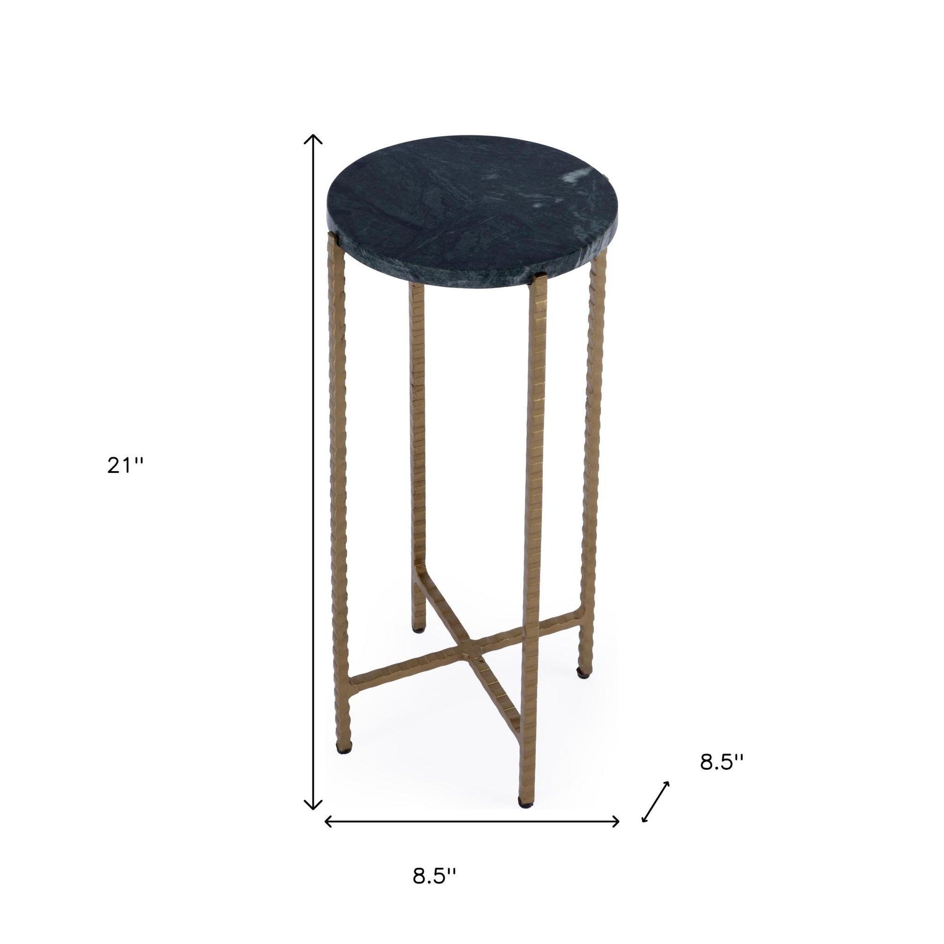 21" Green and Gold Marble and Iron Round End Table-7