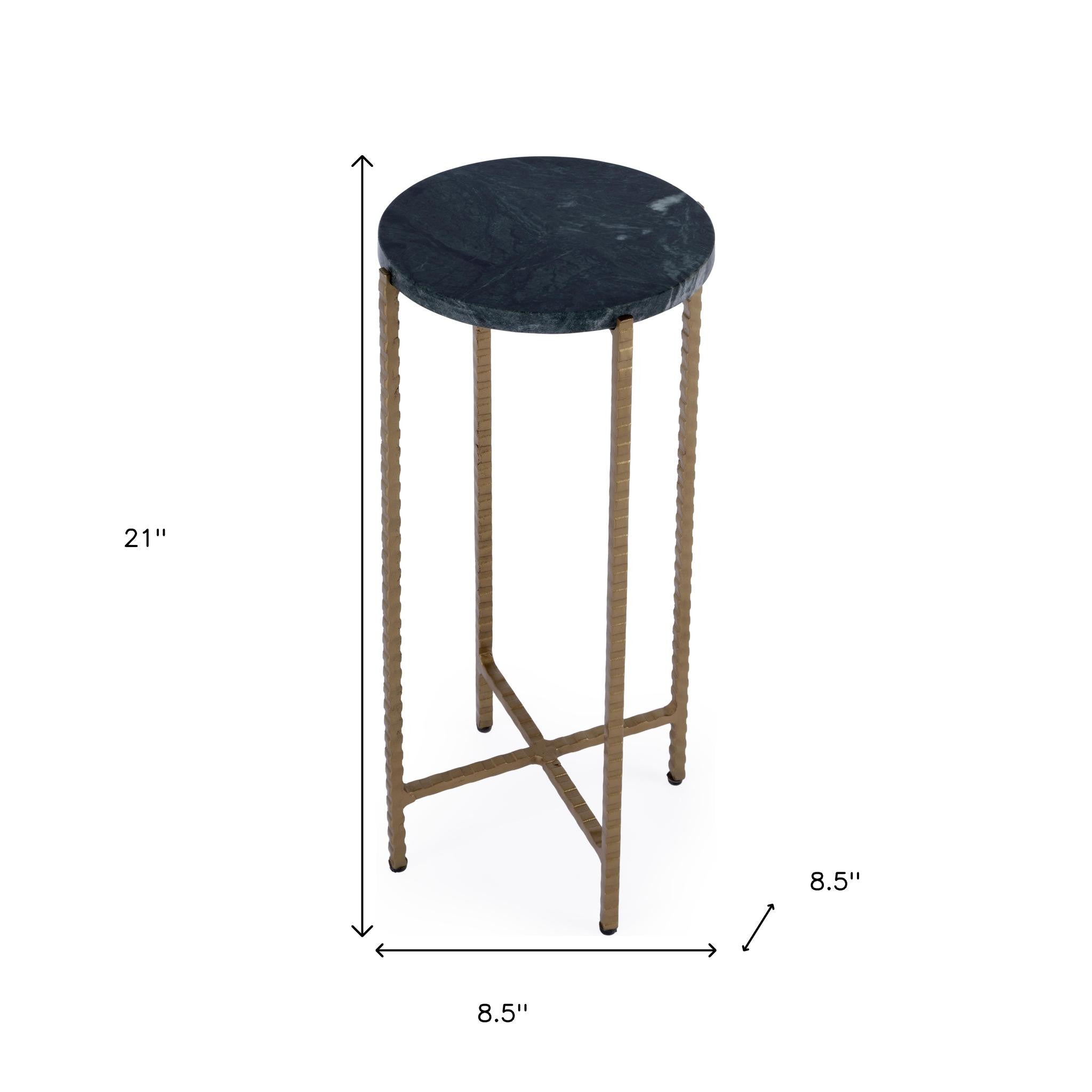21" Green and Gold Marble and Iron Round End Table-7
