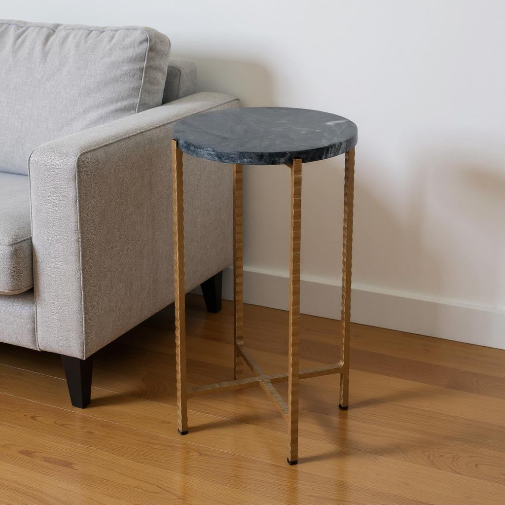 21" Green and Gold Marble and Iron Round End Table-0