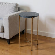 21" Green and Gold Marble and Iron Round End Table-0