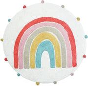 32" White Pink And Yellow Cotton Rainbows Round Youthful Bath Rug-Bath Rugs-DECOROLALA