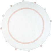 32" Light Pink And White Cotton Round Geometric Bath Rug-0