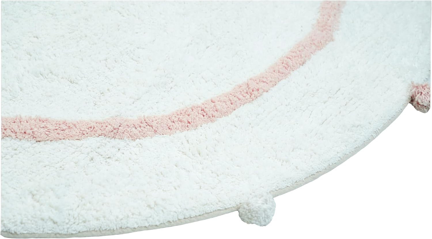 32" Light Pink And White Cotton Round Geometric Bath Rug-2