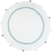 32" Baby Blue And White Cotton Round Geometric Bath Rug-0