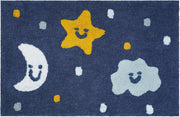 32" White Blue And Yellow Cotton Clouds and Stars Youthful Bath Rug-Bath Rugs-DECOROLALA