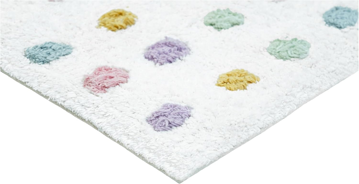 32" White Purple And Pink Cotton Polka Dots Bath Rug-Bath Rugs-DECOROLALA